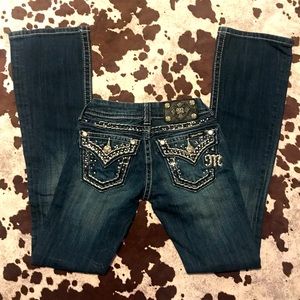 Girls Womens Miss Me Jeans Size 22 Boot Cut Dark Blue Denim Distressed Pockets